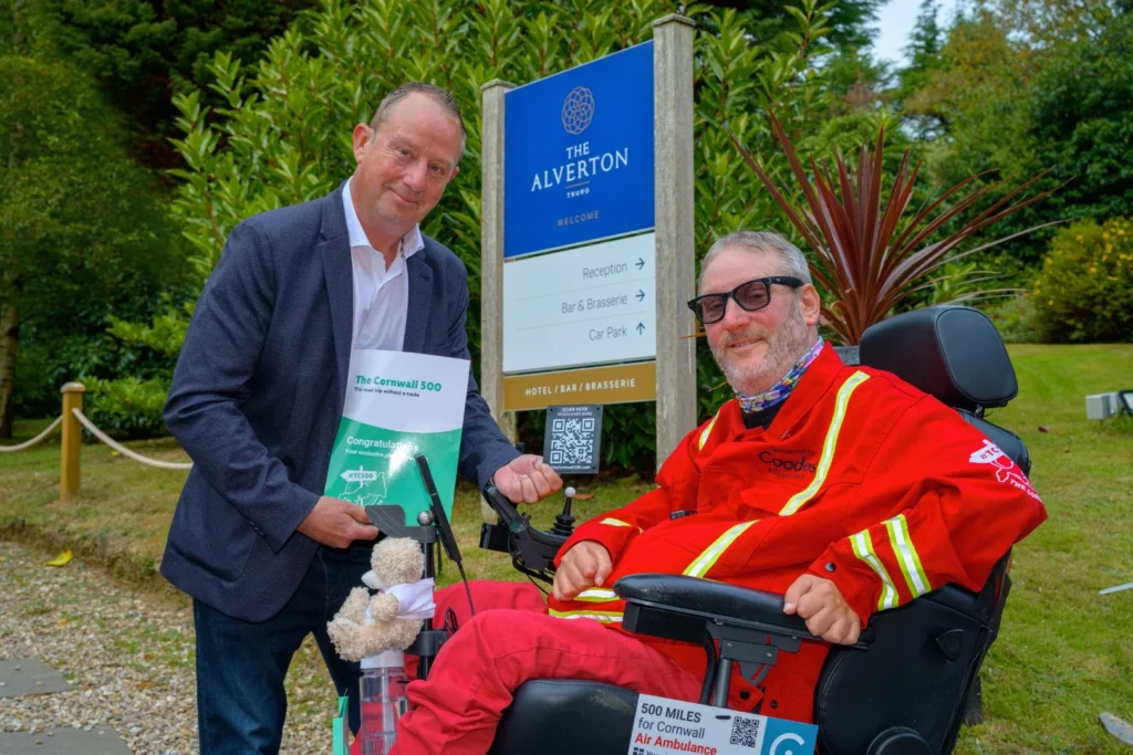 Steven Webb delivering the first ever The Cornwall 500 plaque to The Alverton hotel Paul Ricketts the manager
